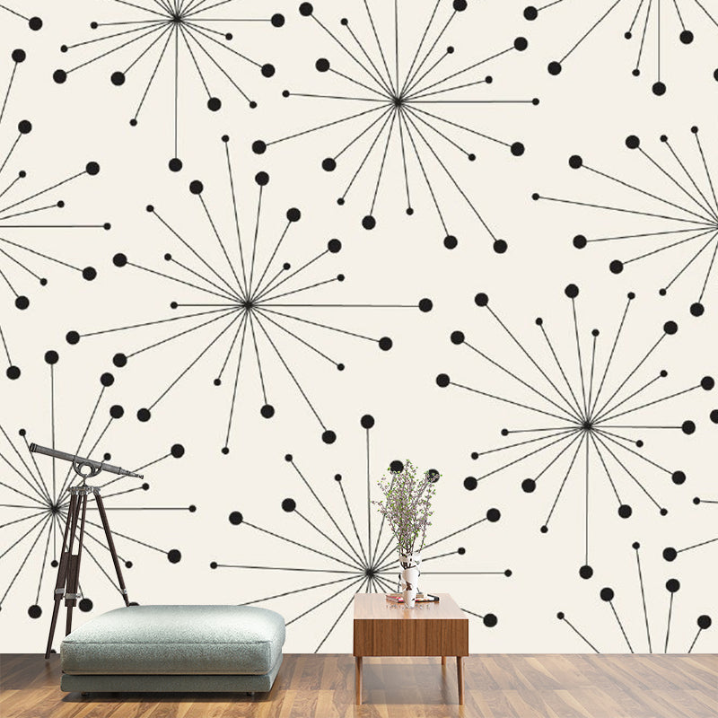 Black-White Minimalist Wall Murals Whole Dandelion Patterned Wall Decor for Living Room Clearhalo 'Wall Decor' 'Wall Mural' 1289103
