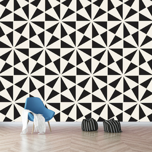 Contemporary Triangle Mural Wallpaper Black-White Floral Print Wall Decoration for Bedroom Clearhalo 'Wall Decor' 'Wall Mural' 1289112