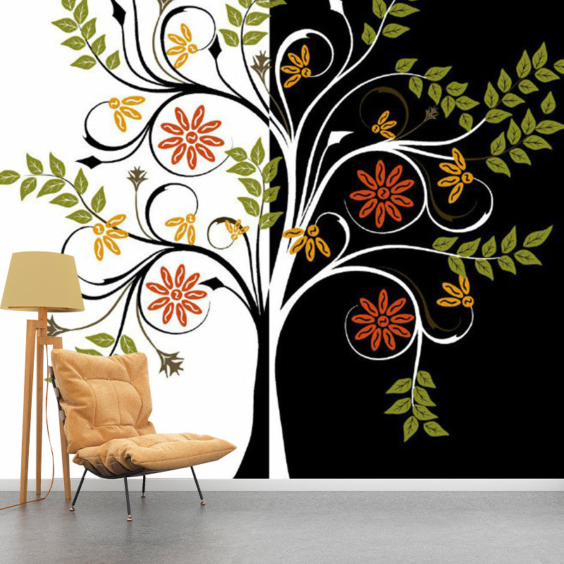GreenBlack Tree Murals Botanical Modern Art Stain Resistant Wall Decor