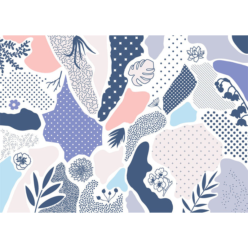 Bohemian Botanix Flower Wall Mural Decal Grey-Purple Water-Proof Wall Covering for Bedroom Clearhalo 'Wall Decor' 'Wall Mural' 1289219