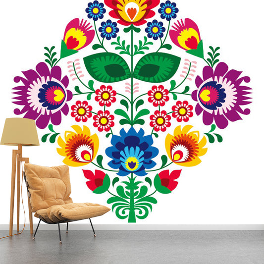 Boho Symmetric Flower Wall Murals for Home Decoration Custom Wall Art in Red-Yellow-Blue-Green Clearhalo 'Wall Decor' 'Wall Mural' 1289222