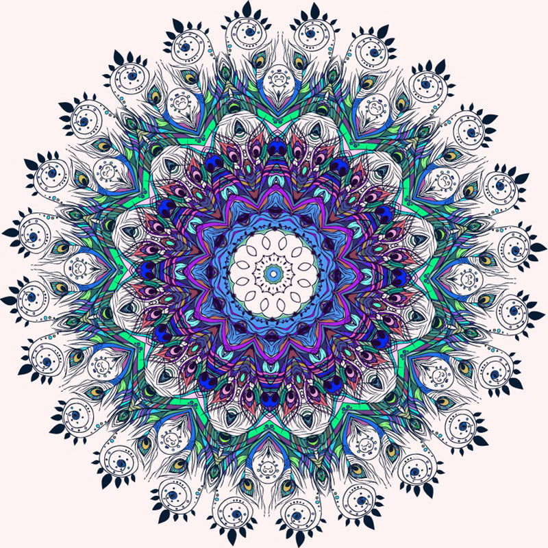 Illustration Peacock Feather Mural Decal for Living Room, Purple-Blue, Custom Size Available Clearhalo 'Wall Decor' 'Wall Mural' 1289239