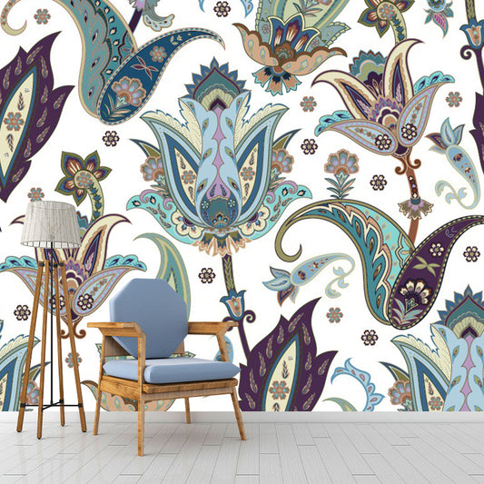 Blue-Green Bohemian Murals Full Size Paisley Flower Pattern Wall Covering for Home Clearhalo 'Wall Decor' 'Wall Mural' 1289253