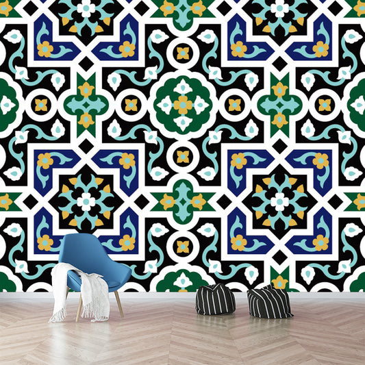 Bohemian Geometry Abstract Wall Murals Blue-Purple-Yellow Washable Wall Covering for Home Clearhalo 'Wall Decor' 'Wall Mural' 1289273