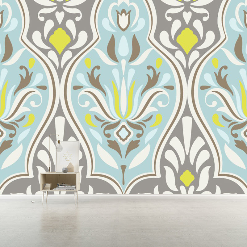 Yellow-Blue Floral Wall Mural Decal Waterproof Bohemian Bedroom Wall Art, Custom Size Yellow-Blue Clearhalo 'Wall Decor' 'Wall Mural' 1289276