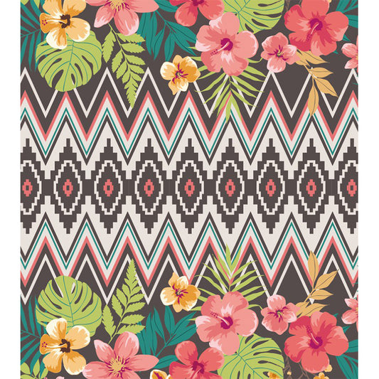 Flower-Edge Seamless Mural Wallpaper Bohemia Smooth Surface Wall Art in Pink-Green Clearhalo 'Wall Decor' 'Wall Mural' 1289294