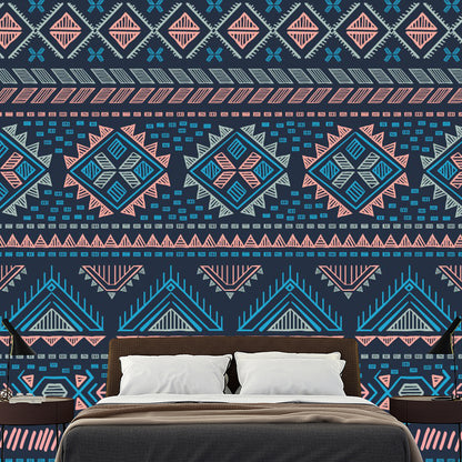 Boho Geometric Wallpaper Murals for Living Room Custom Wall Decor in Blue-Orange Blue-Orange Clearhalo 'Wall Decor' 'Wall Mural' 1289326
