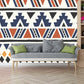 Non Woven Washable Murals Bohemian Seamless Patterned Wall Art in Blue-Orange-Yellow Clearhalo 'Wall Decor' 'Wall Mural' 1289352