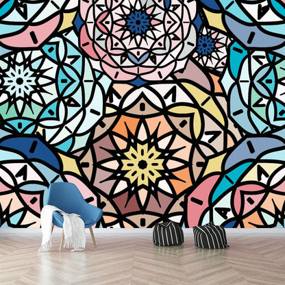 Pink-Blue Floral Layers Mural Decal Stain Resistant Boho Chic Bedroom Wall Decoration Pink-Blue Clearhalo 'Wall Decor' 'Wall Mural' 1289371