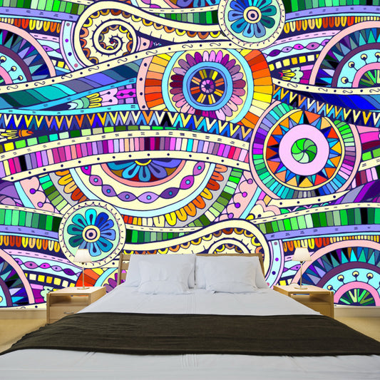 Floral Tape Wall Mural Decal Bohemian Non-Woven Material Wall Art in Multi-Color Clearhalo 'Wall Decor' 'Wall Mural' 1289442