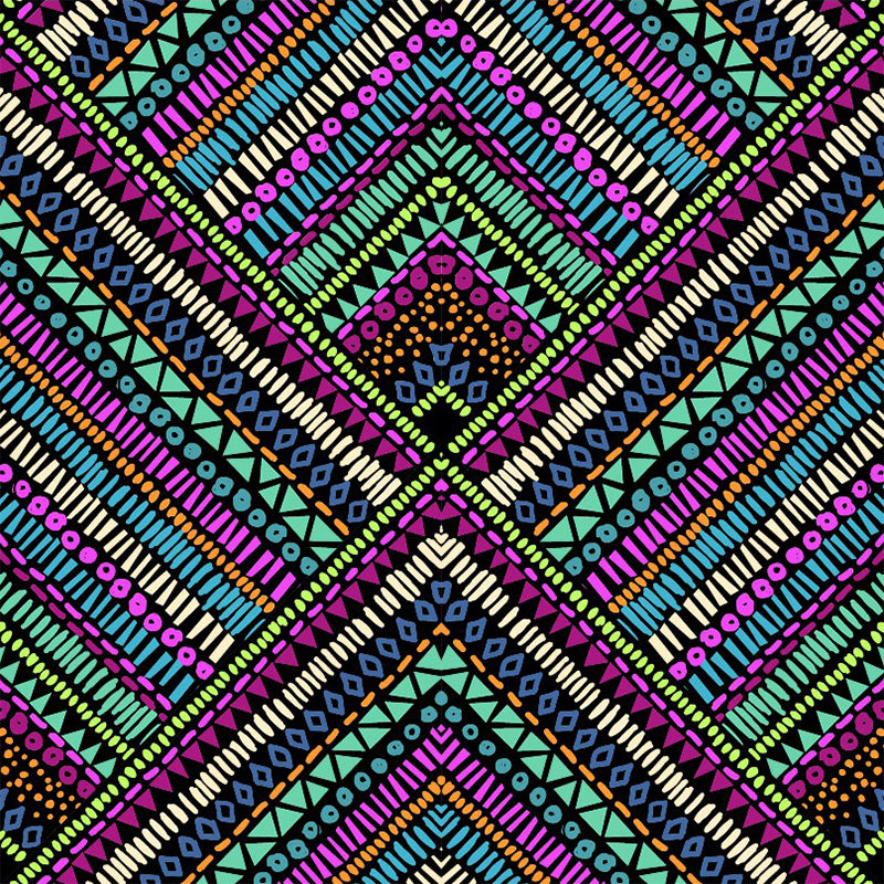 Illustration Triangle Murals for Accent Wall Seamless Pattern Wall Covering in Rose Red-Blue-Green, Waterproof Clearhalo 'Wall Decor' 'Wall Mural' 1289449