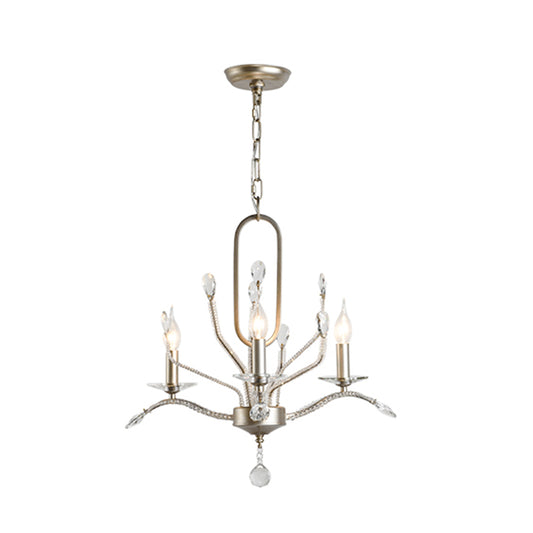 Curved Arm Dinning Room Ceiling Lamp Traditional Crystal Balls 3 Heads Silver Chandelier Clearhalo 'Ceiling Lights' 'Chandeliers' Lighting' options 1289560