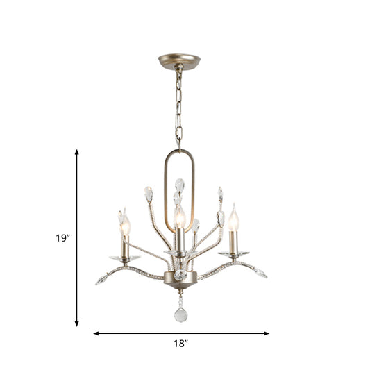 Curved Arm Dinning Room Ceiling Lamp Traditional Crystal Balls 3 Heads Silver Chandelier Clearhalo 'Ceiling Lights' 'Chandeliers' Lighting' options 1289562