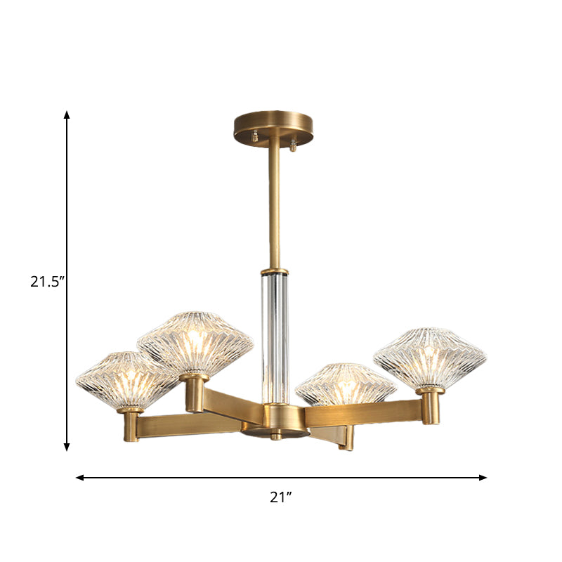 4/6 Bulbs Pendant Chandelier Traditional Rhombic Crystal Radial Suspension Lighting in Gold Clearhalo 'Ceiling Lights' 'Chandeliers' Lighting' options 1289566