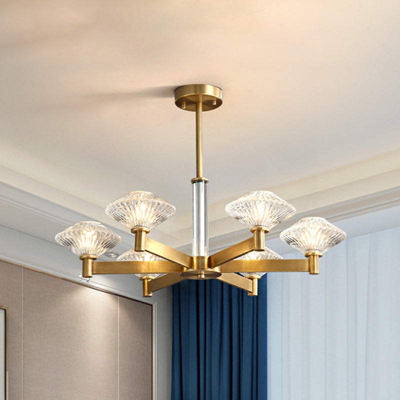 4/6 Bulbs Pendant Chandelier Traditional Rhombic Crystal Radial Suspension Lighting in Gold 6 Gold Clearhalo 'Ceiling Lights' 'Chandeliers' Lighting' options 1289567_d2be3833-2996-4621-8b02-af22faac9aa5