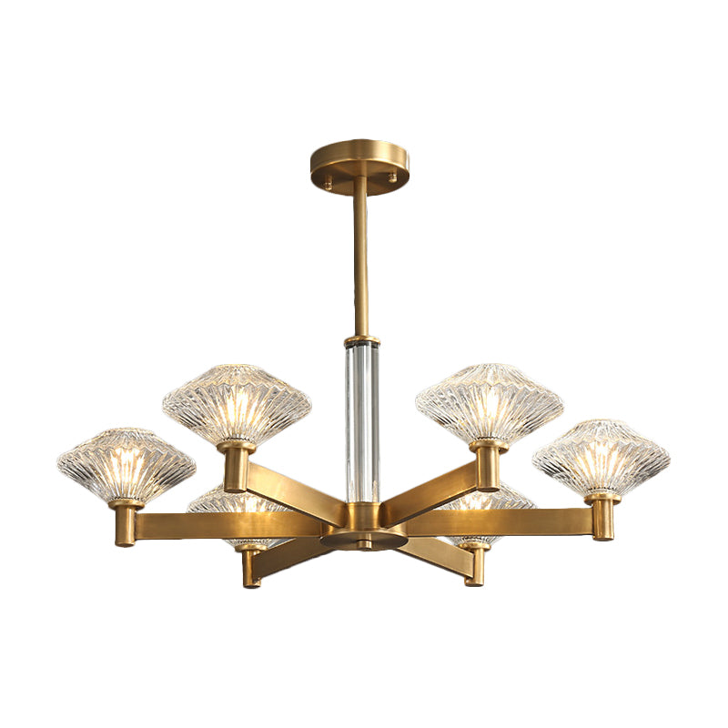 4/6 Bulbs Pendant Chandelier Traditional Rhombic Crystal Radial Suspension Lighting in Gold Clearhalo 'Ceiling Lights' 'Chandeliers' Lighting' options 1289570