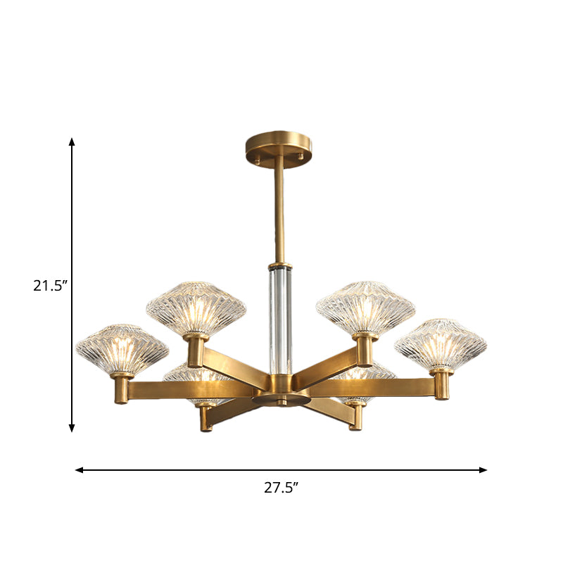4/6 Bulbs Pendant Chandelier Traditional Rhombic Crystal Radial Suspension Lighting in Gold Clearhalo 'Ceiling Lights' 'Chandeliers' Lighting' options 1289571