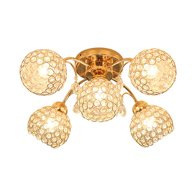 5 Heads Semi Flush Mount with Spherical Crystal Traditional Bedchamber Ceiling Mount Clearhalo 'Ceiling Lights' 'Close To Ceiling Lights' 'Close to ceiling' 'Semi-flushmount' Lighting' 1289585