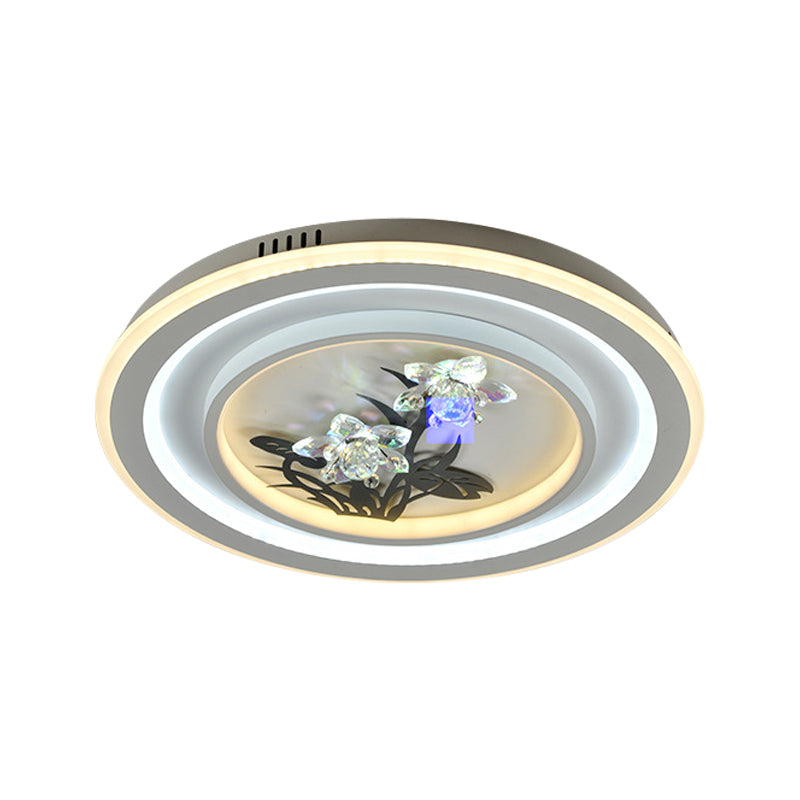 LED Metal Ceiling Fixture Contemporary White Round/Square Living Room Flush Mount Lamp with Flower Crystal Deco - Clearhalo - 'Ceiling Lights' - 'Close To Ceiling Lights' - 'Close to ceiling' - 'Flush mount' - Lighting' - 1289609