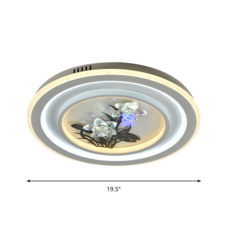 LED Metal Ceiling Fixture Contemporary White Round/Square Living Room Flush Mount Lamp with Flower Crystal Deco - Clearhalo - 'Ceiling Lights' - 'Close To Ceiling Lights' - 'Close to ceiling' - 'Flush mount' - Lighting' - 1289610