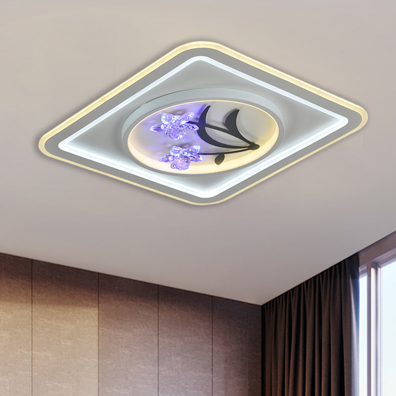 Round/Square Great Room Flushmount Lighting Modern Crystal LED White Close to Ceiling Lamp White Square Plate Clearhalo 'Ceiling Lights' 'Close To Ceiling Lights' 'Close to ceiling' 'Flush mount' Lighting' 1289620