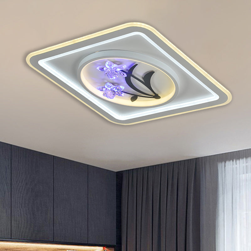 Round/Square Great Room Flushmount Lighting Modern Crystal LED White Close to Ceiling Lamp Clearhalo 'Ceiling Lights' 'Close To Ceiling Lights' 'Close to ceiling' 'Flush mount' Lighting' 1289621