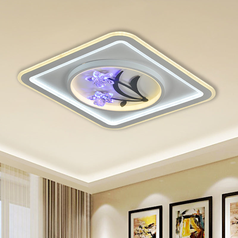 Round/Square Great Room Flushmount Lighting Modern Crystal LED White Close to Ceiling Lamp Clearhalo 'Ceiling Lights' 'Close To Ceiling Lights' 'Close to ceiling' 'Flush mount' Lighting' 1289622