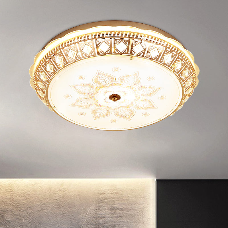 LED Ceiling Light Flush Mount with Bowl Crystal Contemporary Bedroom Flush Mount Lamp - Gold - Clearhalo - 'Ceiling Lights' - 'Close To Ceiling Lights' - 'Close to ceiling' - 'Flush mount' - Lighting' - 1289625