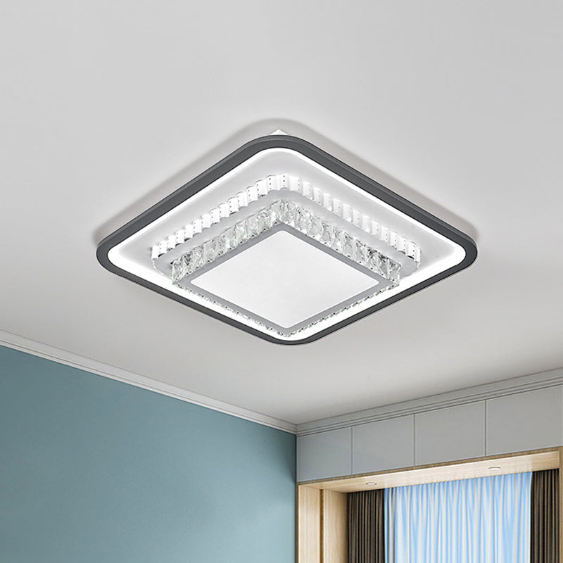 LED Flushmount Lighting Modern Square/Rectangle Crystal Ceiling Mounted Fixture in Black and White - Black-White - Square - Clearhalo - 'Ceiling Lights' - 'Close To Ceiling Lights' - 'Close to ceiling' - 'Flush mount' - Lighting' - 1289629