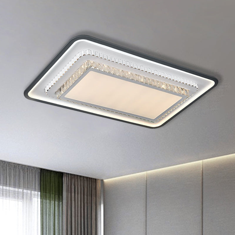 LED Flushmount Lighting Modern Square/Rectangle Crystal Ceiling Mounted Fixture in Black and White - Black-White - Rectangle - Clearhalo - 'Ceiling Lights' - 'Close To Ceiling Lights' - 'Close to ceiling' - 'Flush mount' - Lighting' - 1289633