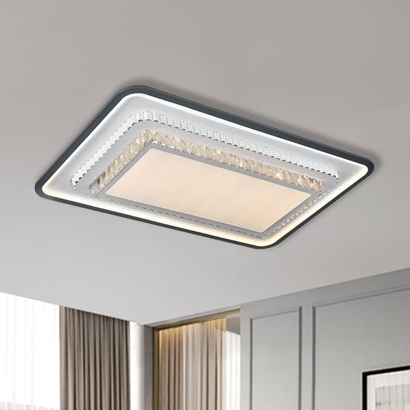 LED Flushmount Lighting Modern Square/Rectangle Crystal Ceiling Mounted Fixture in Black and White - Clearhalo - 'Ceiling Lights' - 'Close To Ceiling Lights' - 'Close to ceiling' - 'Flush mount' - Lighting' - 1289634