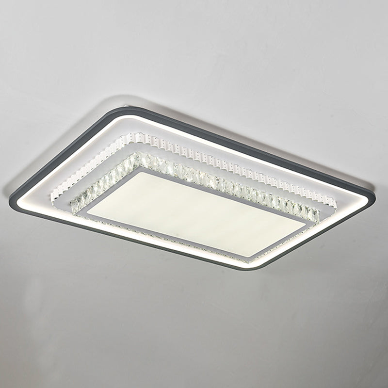LED Flushmount Lighting Modern Square/Rectangle Crystal Ceiling Mounted Fixture in Black and White - Clearhalo - 'Ceiling Lights' - 'Close To Ceiling Lights' - 'Close to ceiling' - 'Flush mount' - Lighting' - 1289636