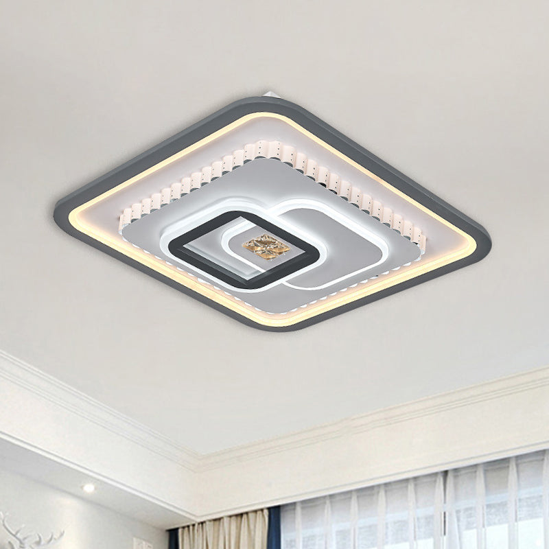 Square Crystal Flushmount Modern LED Sleeping Room Close to Ceiling Lamp in Black and White Black-White Clearhalo 'Ceiling Lights' 'Close To Ceiling Lights' 'Close to ceiling' 'Flush mount' Lighting' 1289647