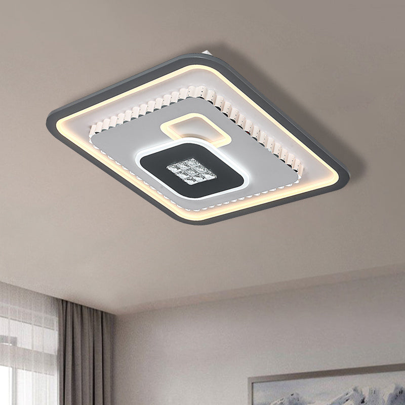 Crystal Black and White Flush Mount Fixture Square/Rectangle LED Contemporary Ceiling Mounted Light