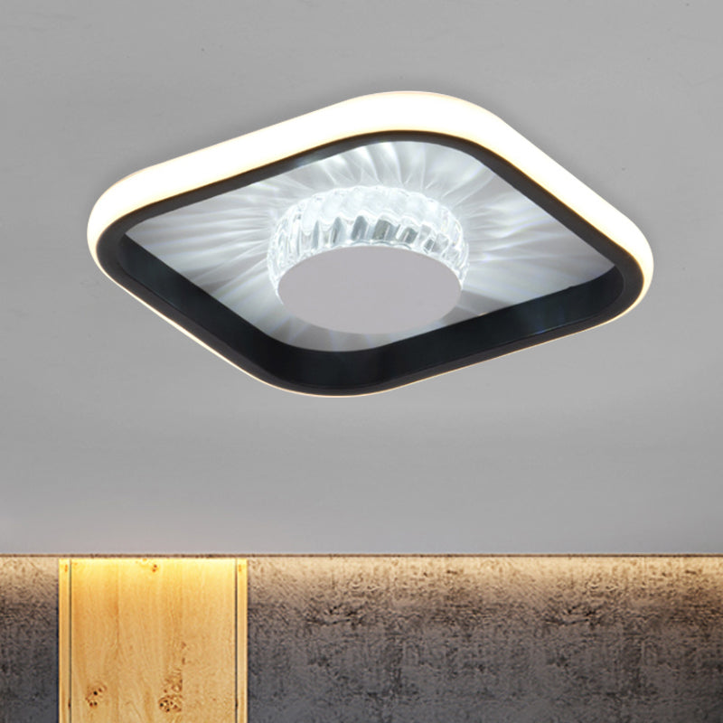 LED Square Flush Mount Fixture Modern White/Black Crystal Close to Ceiling Lighting for Study - Black - Clearhalo - 'Ceiling Lights' - 'Close To Ceiling Lights' - 'Close to ceiling' - 'Flush mount' - Lighting' - 1289660