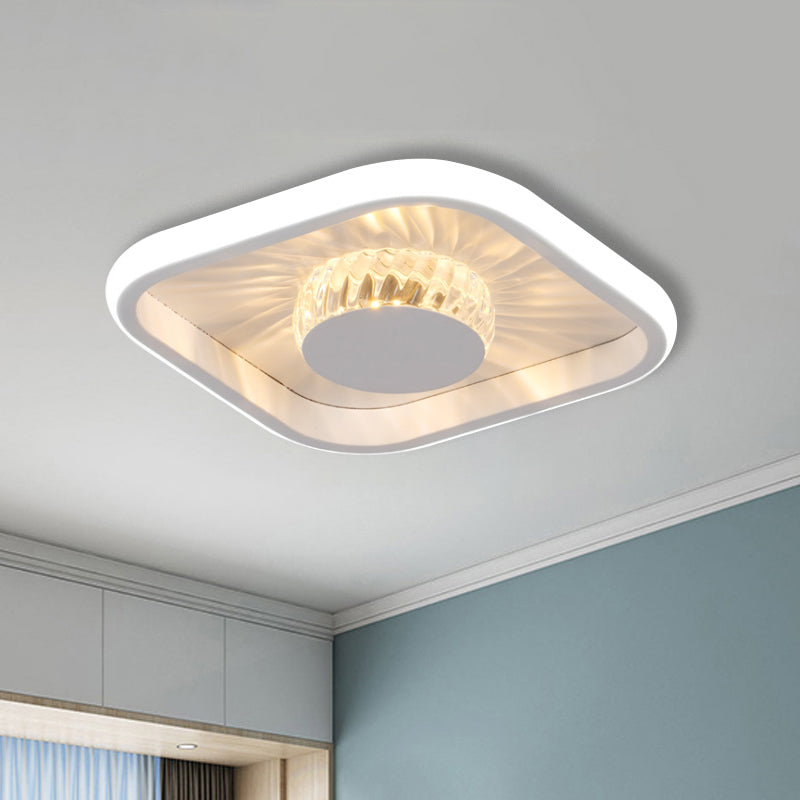 LED Square Flush Mount Fixture Modern White/Black Crystal Close to Ceiling Lighting for Study - White - Clearhalo - 'Ceiling Lights' - 'Close To Ceiling Lights' - 'Close to ceiling' - 'Flush mount' - Lighting' - 1289664