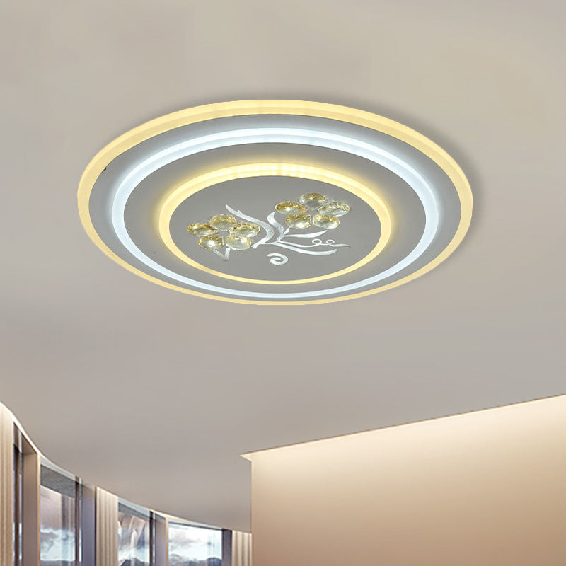 Round/Square Crystal Ceiling Lamp Contemporary LED Parlour Flush Mount Recessed Lighting in White White Round Clearhalo 'Ceiling Lights' 'Close To Ceiling Lights' 'Close to ceiling' 'Flush mount' Lighting' 1289668