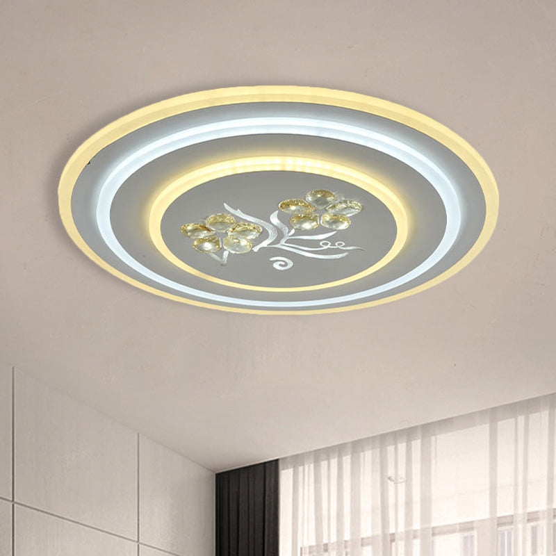 Round/Square Crystal Ceiling Lamp Contemporary LED Parlour Flush Mount Recessed Lighting in White Clearhalo 'Ceiling Lights' 'Close To Ceiling Lights' 'Close to ceiling' 'Flush mount' Lighting' 1289669