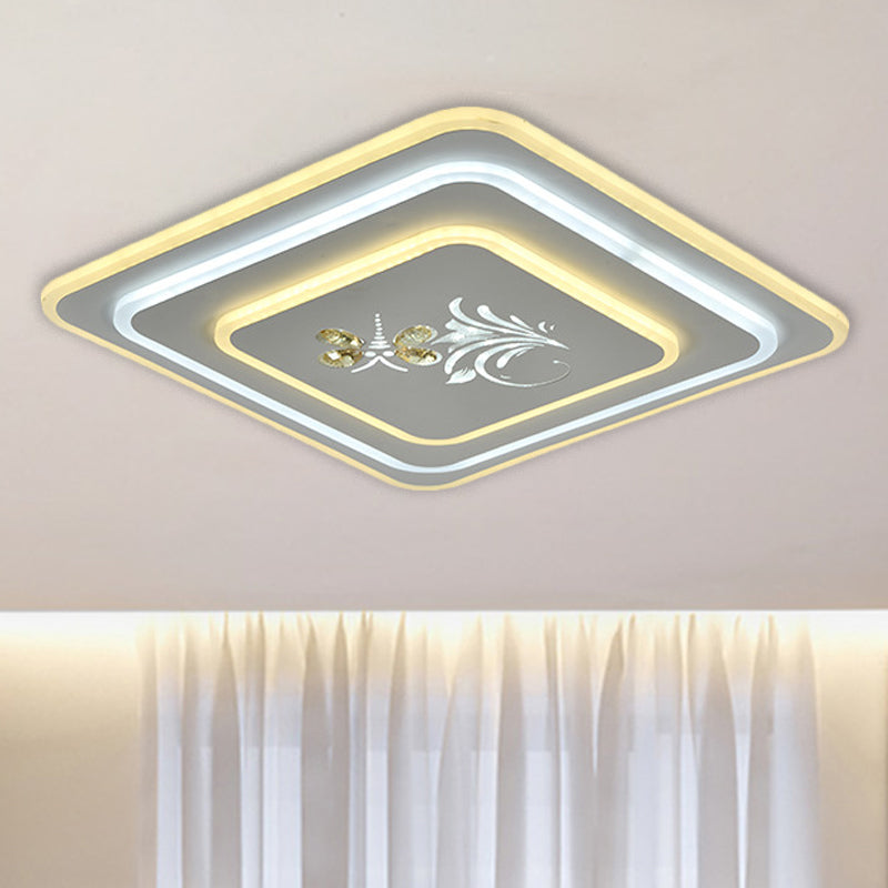 White Round/Square Flush Mount Lamp Modern Crystal LED Dinning Room Ceiling Mounted Fixture Clearhalo 'Ceiling Lights' 'Close To Ceiling Lights' 'Close to ceiling' 'Flush mount' Lighting' 1289682