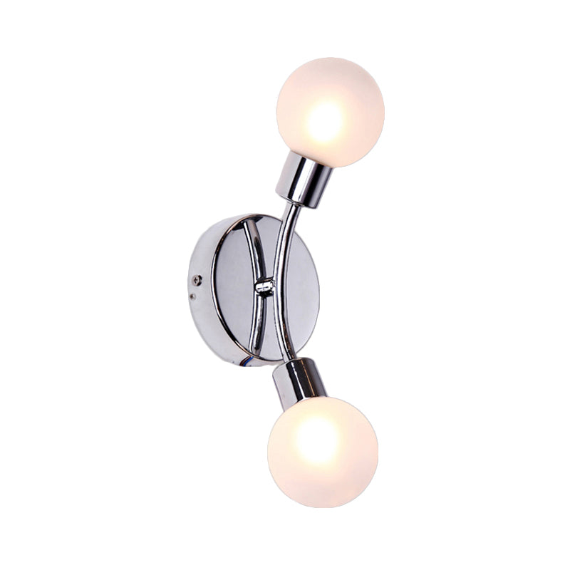 Global White Glass Sconce Light Contemporary 2 Lights Chrome Led Wall Mount Light Fixture Clearhalo 'Cast Iron' 'Glass' 'Industrial' 'Modern wall lights' 'Modern' 'Tiffany' 'Traditional wall lights' 'Wall Lamps & Sconces' 'Wall Lights' Lighting' 128970