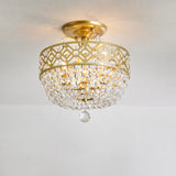 3 Heads Light Fixture with Dropped Ball Crystal Contemporary Porch Semi-Flush Mount in Gold Clearhalo 'Ceiling Lights' 'Close To Ceiling Lights' 'Close to ceiling' 'Semi-flushmount' Lighting' 1289704