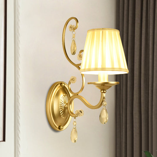 1 Bulb Tapered Surface Wall Sconce Modern Gold Fabric Wall Mount Light Fixture for Bedroom Gold Clearhalo 'Cast Iron' 'Glass' 'Industrial' 'Modern wall lights' 'Modern' 'Tiffany' 'Traditional wall lights' 'Wall Lamps & Sconces' 'Wall Lights' Lighting' 1289715