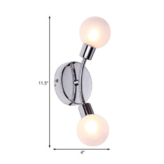 Global White Glass Sconce Light Contemporary 2 Lights Chrome Led Wall Mount Light Fixture Clearhalo 'Cast Iron' 'Glass' 'Industrial' 'Modern wall lights' 'Modern' 'Tiffany' 'Traditional wall lights' 'Wall Lamps & Sconces' 'Wall Lights' Lighting' 128971