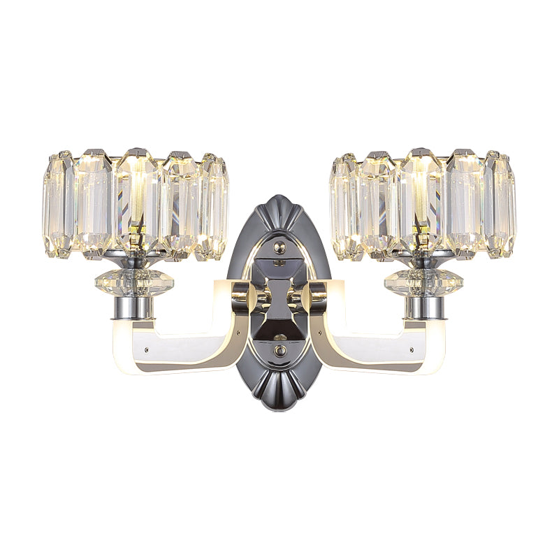 2 Bulbs Drum Wall Lamp Modern Clear Crystal Wall Mounted Light Fixture for Bedchamber Clearhalo 'Wall Lamps & Sconces' 'Wall Lights' Lighting' 1289736