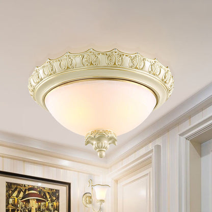 Bowl Opal Frosted Glass Flushmount Vintage 2/3-Bulb Living Room Flush Ceiling Light in White, 14"/16"/19.5" W White Clearhalo 'Ceiling Lights' 'Close To Ceiling Lights' 'Close to ceiling' 'Flush mount' Lighting' 1289780