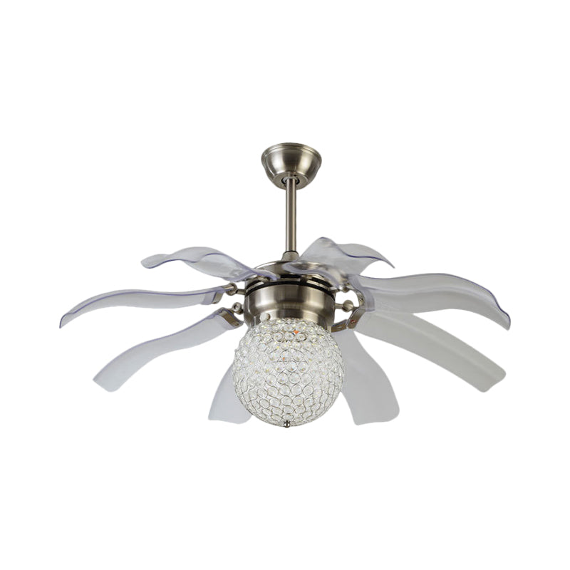 42" W Global Ceiling Fan Light Modernist Crystal Embedded LED Silver Semi Mount Lighting with 8 Grey Blades Clearhalo 'Ceiling Fans with Lights' 'Ceiling Fans' 'Modern Ceiling Fans' 'Modern' Lighting' 1289887