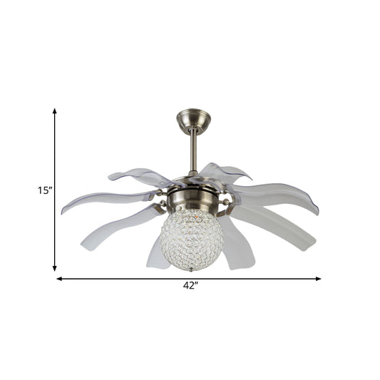 42" W Global Ceiling Fan Light Modernist Crystal Embedded LED Silver Semi Mount Lighting with 8 Grey Blades Clearhalo 'Ceiling Fans with Lights' 'Ceiling Fans' 'Modern Ceiling Fans' 'Modern' Lighting' 1289888