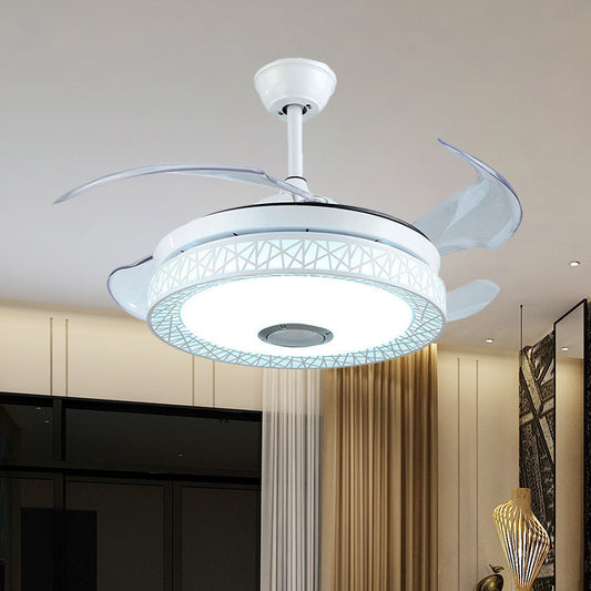 42" W White Circle Semi Flush Mount Modernist Acrylic 4-Blade LED Ceiling Fan Lighting for Living Room White Clearhalo 'Ceiling Fans with Lights' 'Ceiling Fans' 'Modern Ceiling Fans' 'Modern' Lighting' 1289928