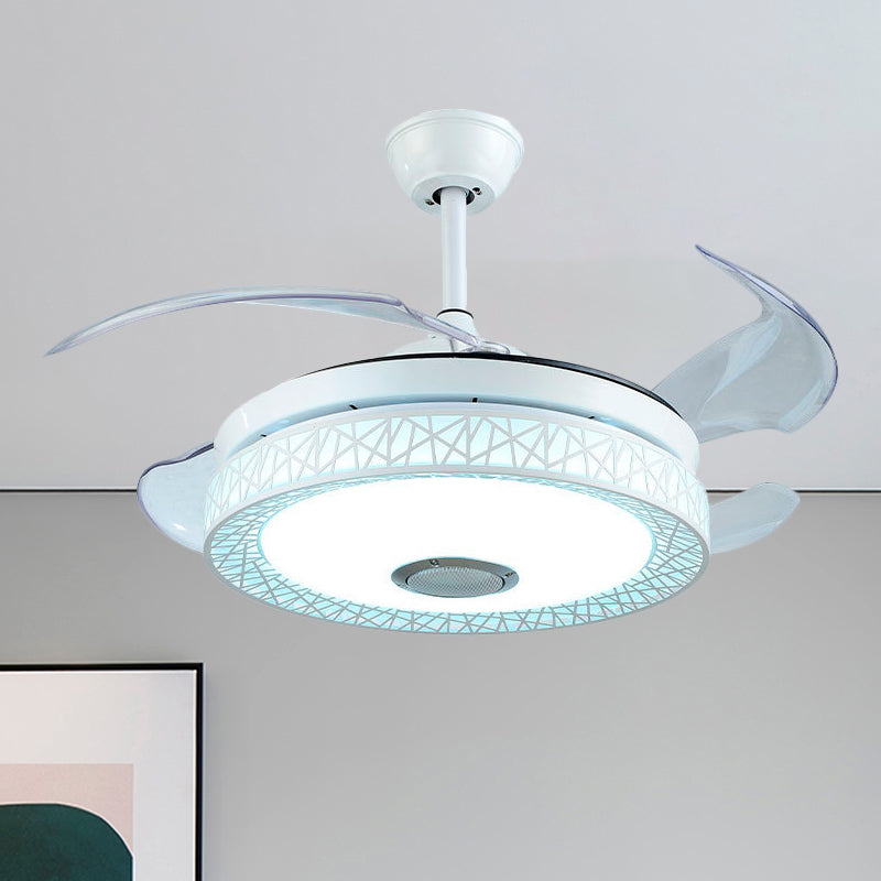 42" W White Circle Semi Flush Mount Modernist Acrylic 4-Blade LED Ceiling Fan Lighting for Living Room Clearhalo 'Ceiling Fans with Lights' 'Ceiling Fans' 'Modern Ceiling Fans' 'Modern' Lighting' 1289929