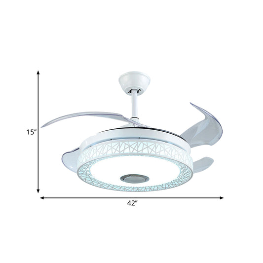 42" W White Circle Semi Flush Mount Modernist Acrylic 4-Blade LED Ceiling Fan Lighting for Living Room Clearhalo 'Ceiling Fans with Lights' 'Ceiling Fans' 'Modern Ceiling Fans' 'Modern' Lighting' 1289931